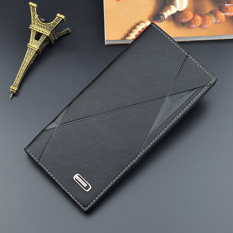 Men's Wallet Soft Wallet 3 Fold Multi-card Slot Large-capacity Embossed Wallet Men's Long Thin Section Youth Men PU: Black