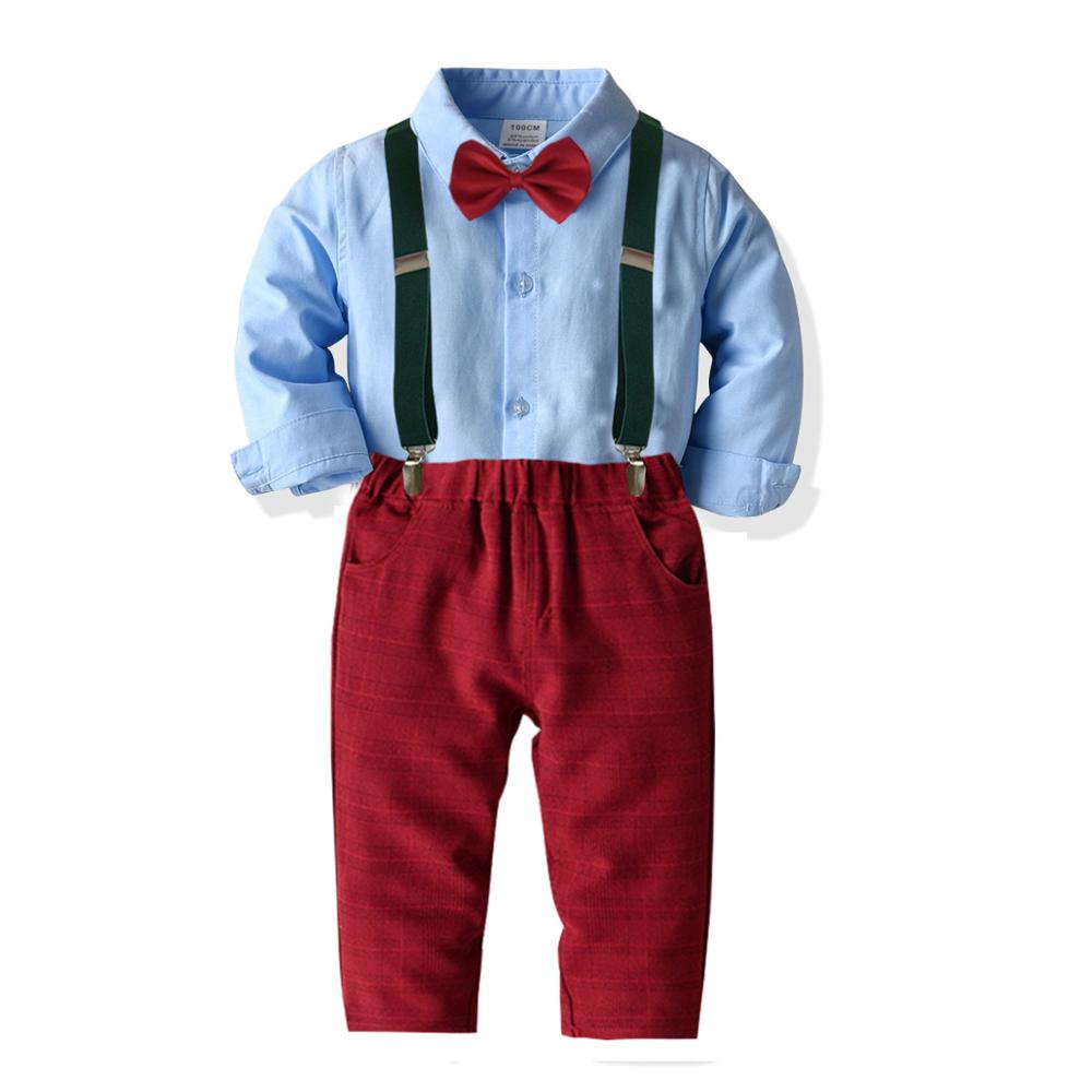 Mode Baby Pak Kinderkleding Suits 3 Stks/set Kids Baby Jongens Pak Solid Shirt + Broek + Bow set Voor Jongens 1-6 Leeftijd