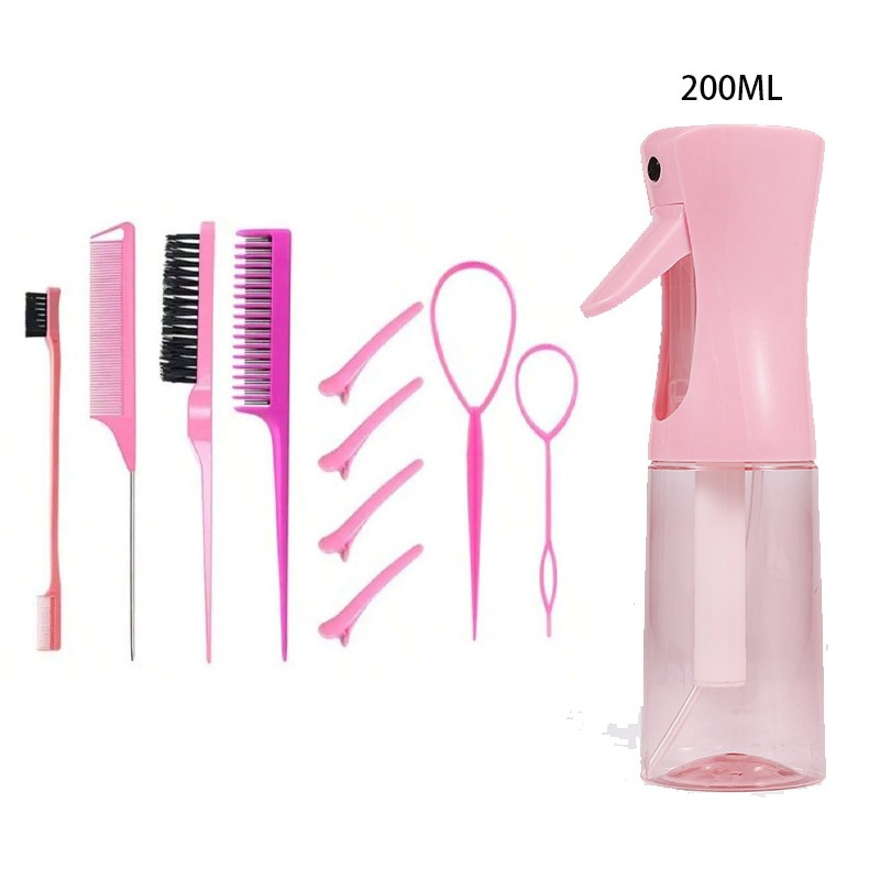 11pcs/Set Hair Brush Set Hairdressing Spray Bottle Hair Braiding Loop Rat Tail Comb Teasing Hair Brsuh Edge Control Styling Set: Pink