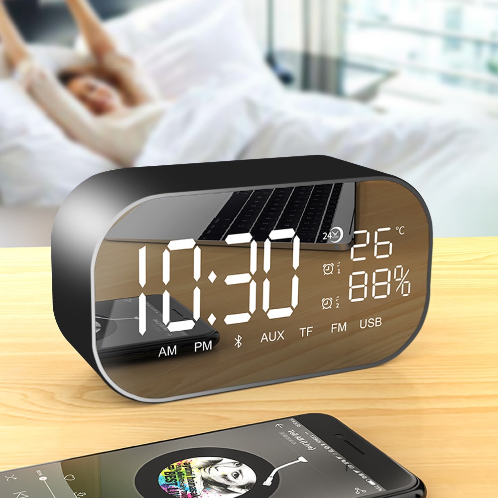 Tabletop FM Radio Stereo Receiver with Led Display USB Multifunction Double Bluetooth Speaker Alarm Clock Support Aux-IN/TF card