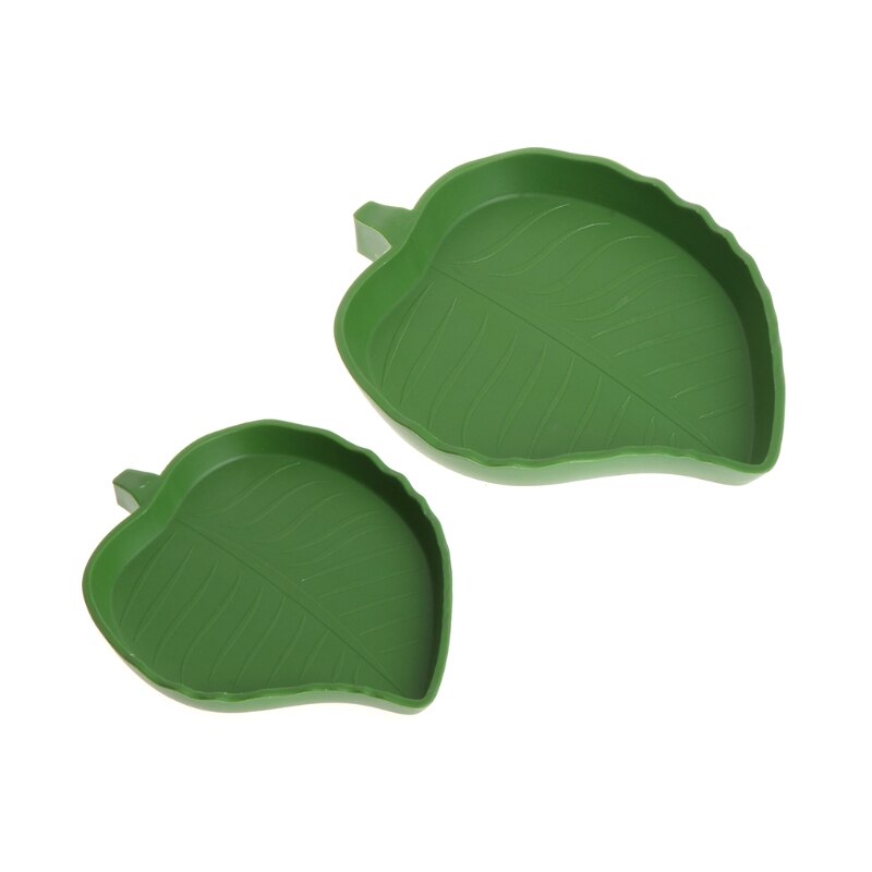Reptile Water Food Dish Bowl Plastic Gecko Meal Worm Feeder Leaf Shape 2size