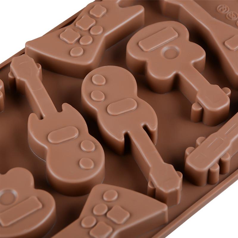 10-Holte Base Gitaar Siliconen Cake Brood Chocolade Fondant Jelly Candy Bakvorm Craft Mold (Koffie)