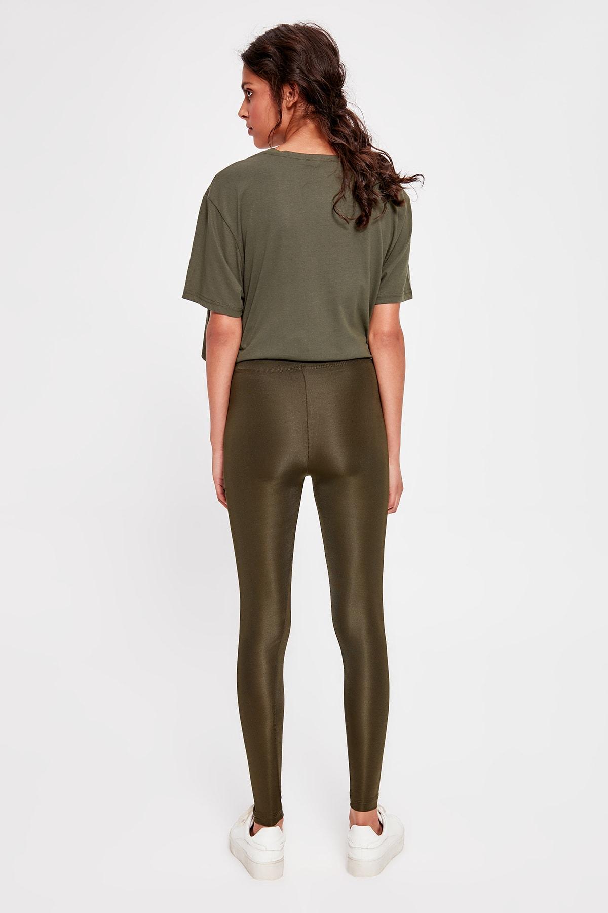 Trendyol Khaki Shiny Disco Knitted Leggings TWOAW20TA0053
