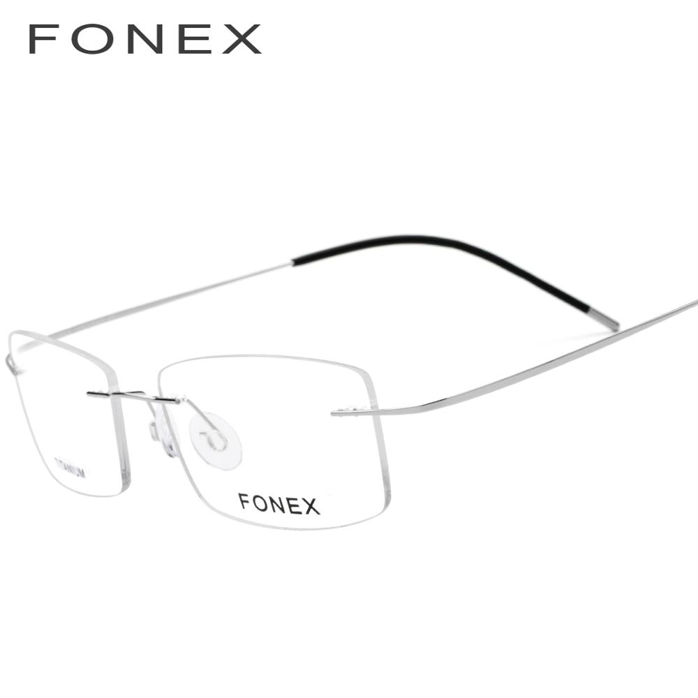 Gafas graduadas cuadradas ultraligeras sin montura Montura de gafas de aleación de titanio para hombre, gafas para miopía sin marco, gafas: Plata