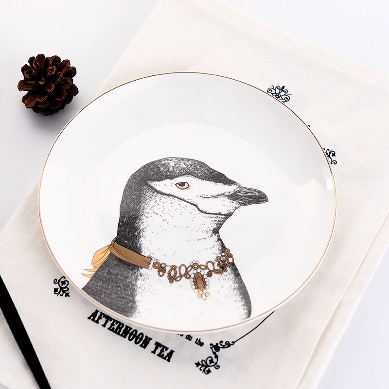 Assiettes à dîner en céramique De | Série animaux Royal Noble De 8 pouces, assiettes De table en porcelaine blanche en os De