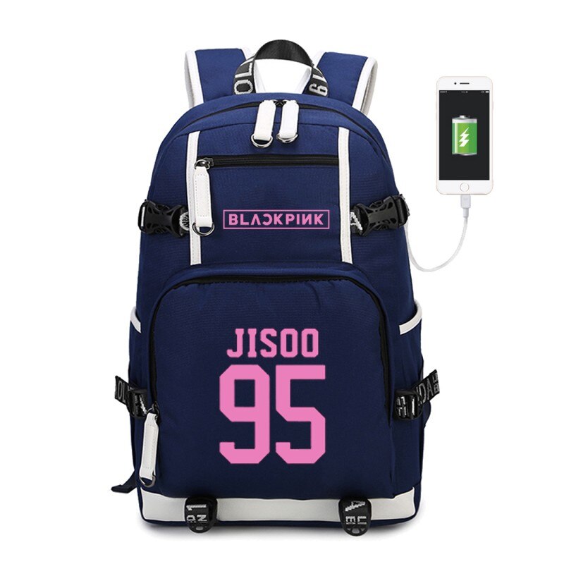 WISHOT KPOP, mochila coreana Blackpink Jennie Lis, mochila de hombro, bolsa de viaje para la escuela para adolescentes, bolsas casuales de carga USB para ordenador portátil: blue2