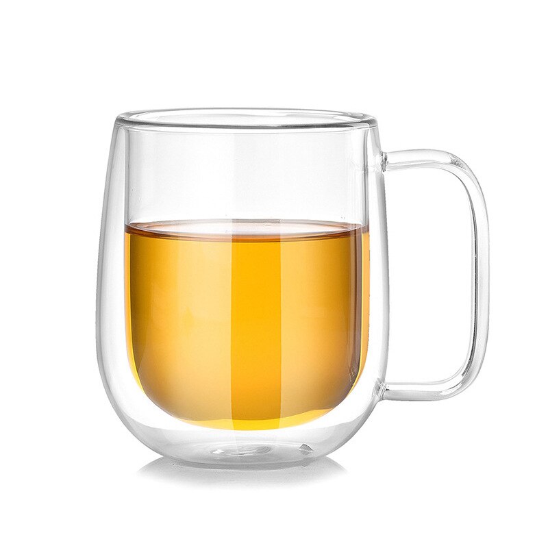 Double glass transparent coffee cup,Heat-resistant glass cup with lid，Dessert glassBeer mug office mug simple stylefree