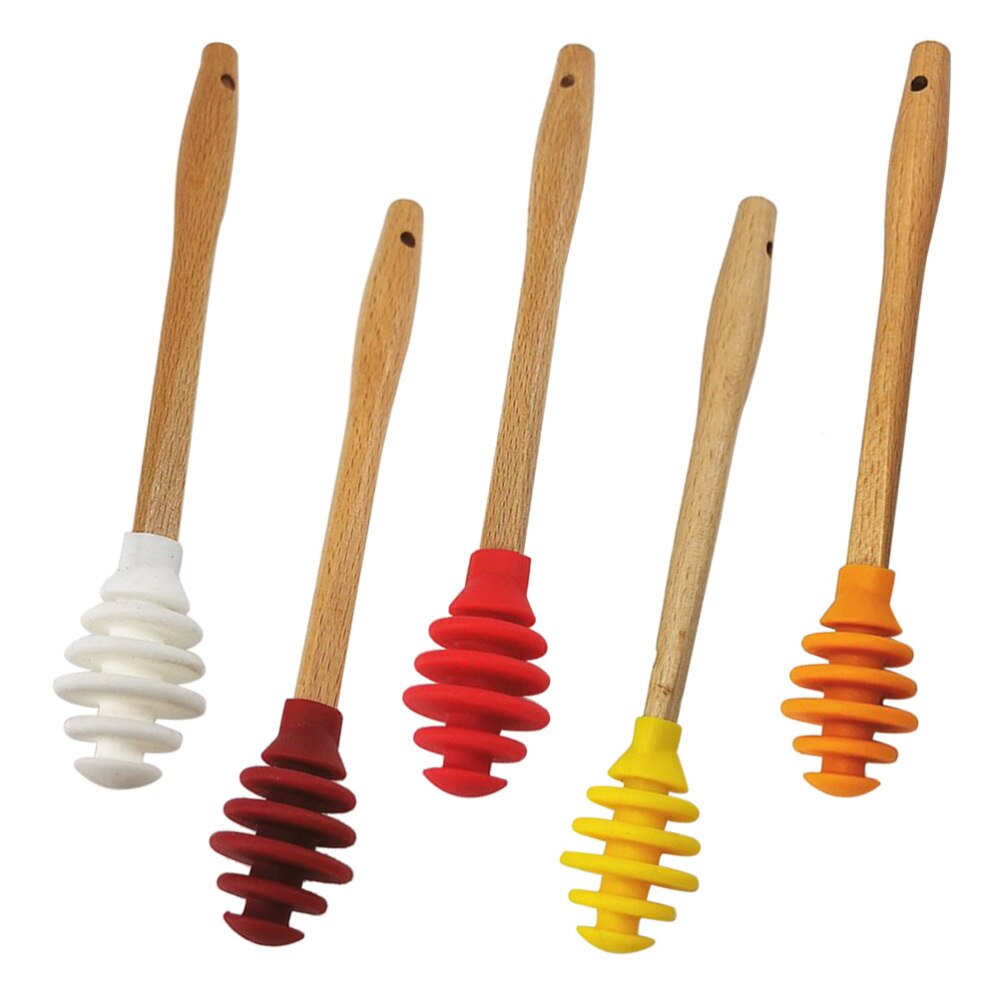 5 st silikon honungsskedar sirapdoppare non-stick omrörare för honungspottburkbehållare (blandade färger)