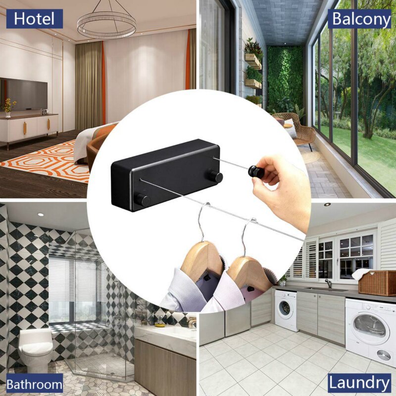 Creatieve Outdoor Kleding Rek Indoor Intrekbare Waslijn Touw Telescopische Roestvrij String Wasserij Hangers Muur Droogrek