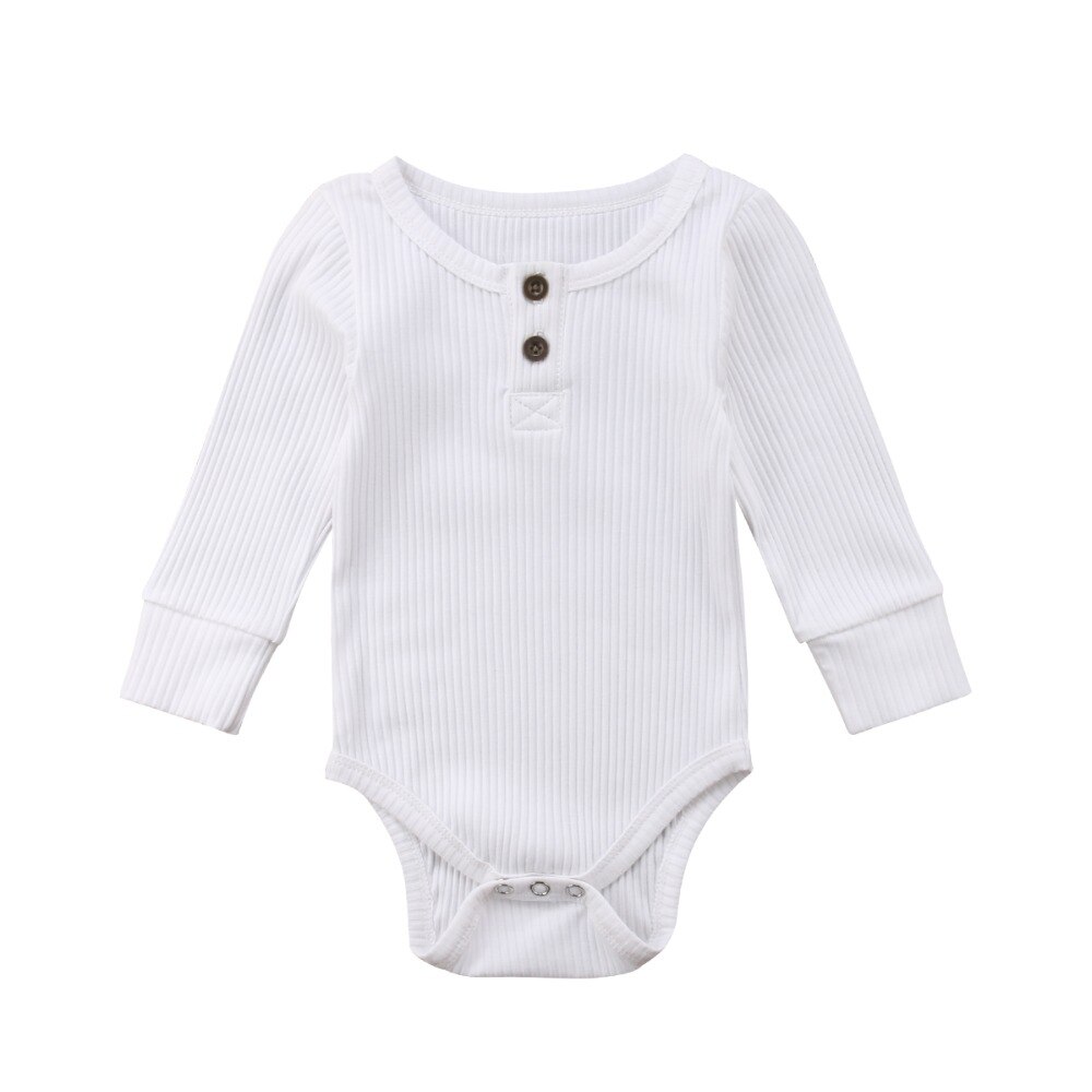 Helt nyfödd baby flicka pojke ribbad body volang i ett stycke solid jumpsuit långärmad outfit vårsoldräkt