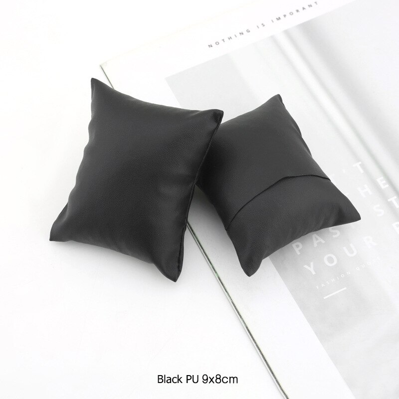 Leatherette Bracelet Bangle Pillow Stand Holder Chain Jewelry Display Showcase Watch Cushion Pillows for Box: Black PU S