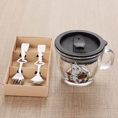Moomins cartoon Drinkware babies glass water drink glass cup clear glass handle 210ml glass cup safe cute mug: Set B