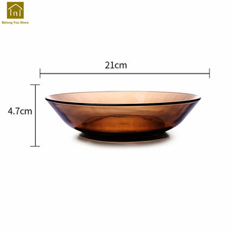 Farve glas tallerken enkel gennemsigtig mikroovn plader middag dyb tallerken tallerken nice verre gafler mad tallerkener wki 087: Brun 21cm