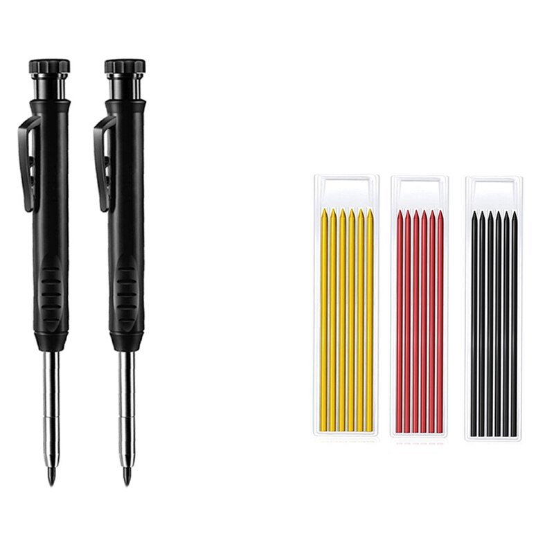 Diep Gat Effen Timmerman Potlood Set Met Multicolor Refill Leads Ingebouwde Slijper Mechanische Potlood Marker Markering Tool: 2 black Pen 3 Lead
