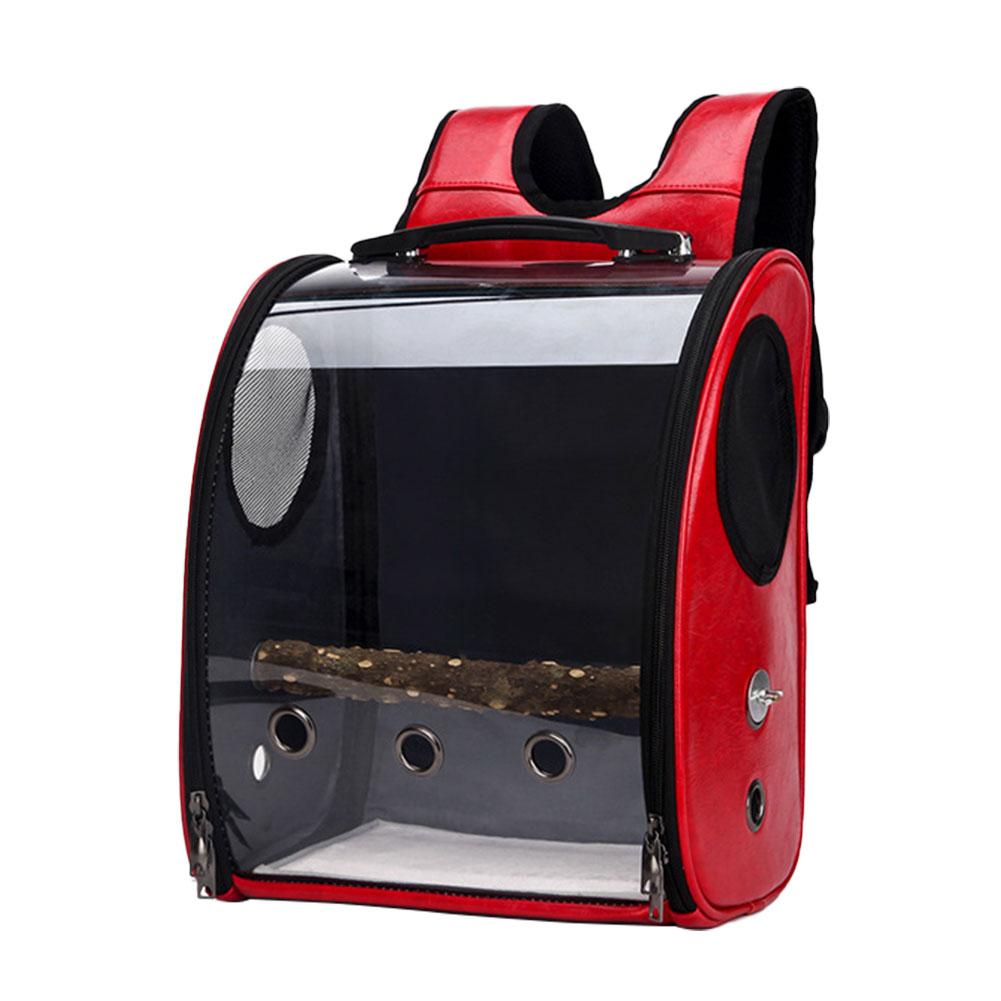 Gennemsigtig kæledyrs rygsæk dobbeltåbnet lynlås med fuglebur stilfuld fugleholder med udluftningshuller til udendørs gåtur rundt: Rød
