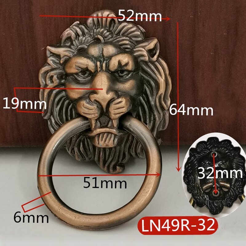 66 x 41mm møbelhåndtag løvehåndtagskabinet og skuffer klassisk træk bronze skab håndtag ringsknapper 1 stk med skrue: Rødt kobber stort