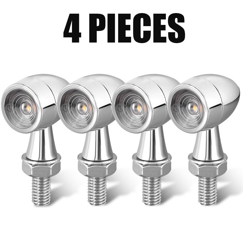 Mini Blinker Light Motorcycle Turn Signal Lights Chrome Black Yellow Red White Rear Indicator Light for Honda Yamaha Suzuki: 4pcs Chrome