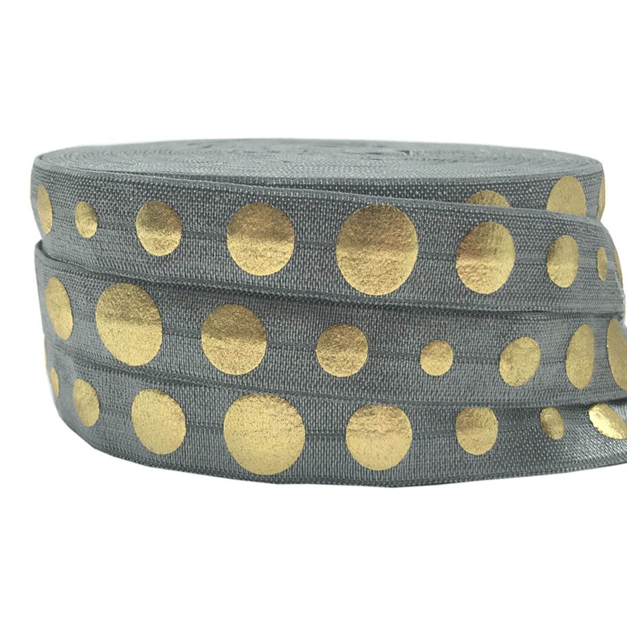 10 meter 16mm gouden zilveren larce polka dot print vouw elastiek voor webbing naaifeestdecoratie