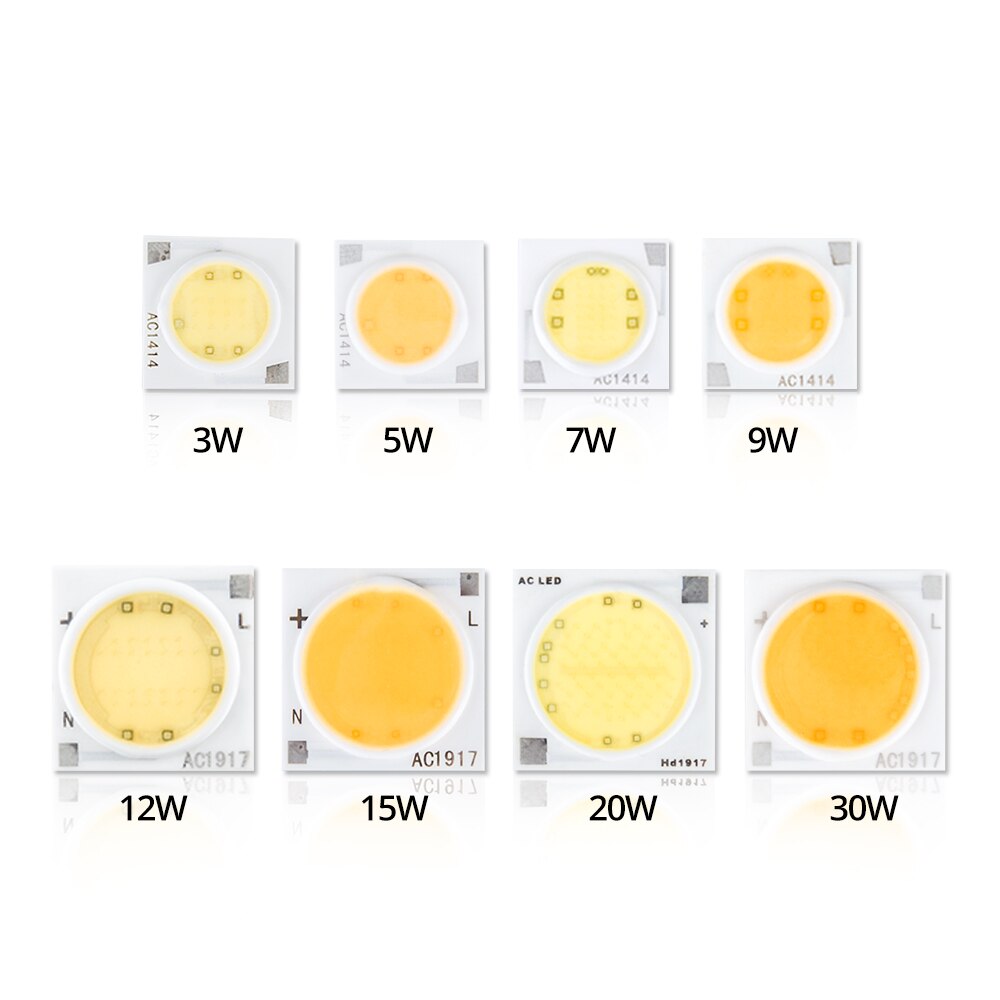 Lampe COB puce LED en céramique, 3W, 5W, 7W, 9W, 20W, 30W, 220V, tableau de diodes matricielles lumière LED, haute puissance, IC, pas besoin de pilote