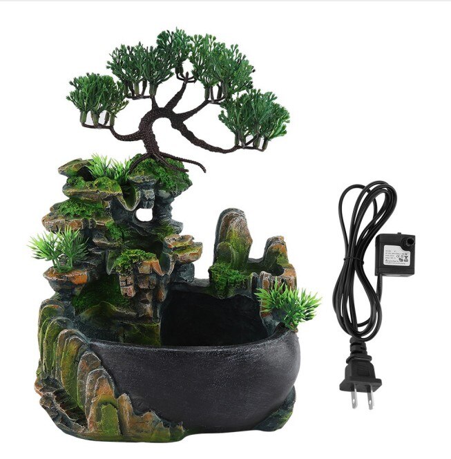 Resin Waterfall Desktop Fountain Zen Meditation Waterfall Home Decoration Practical Home Humidifier Decor Crafts: US plug