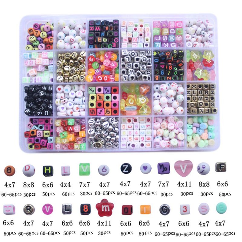 Cubo de cuentas con letras del alfabeto para niñas, pulseras de nombre, collares, manualidades DIY, juguetes, 1200 Uds.