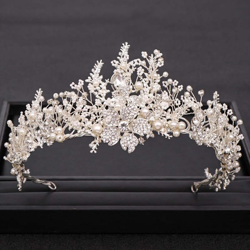 Couronne de mariage à la main à la Baroque strass perle cristal bandeau accessoires de cheveux de mariage couronne de mariée accessoires de cheveux: Argent