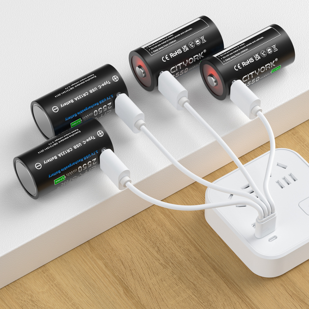 CITYORK CR123A Bateria 2550mWh 3.7V Akumulator Li-ion 16340 Do Latarki LED 16350 RCR123 Bateria + Kabel USB Type-c
