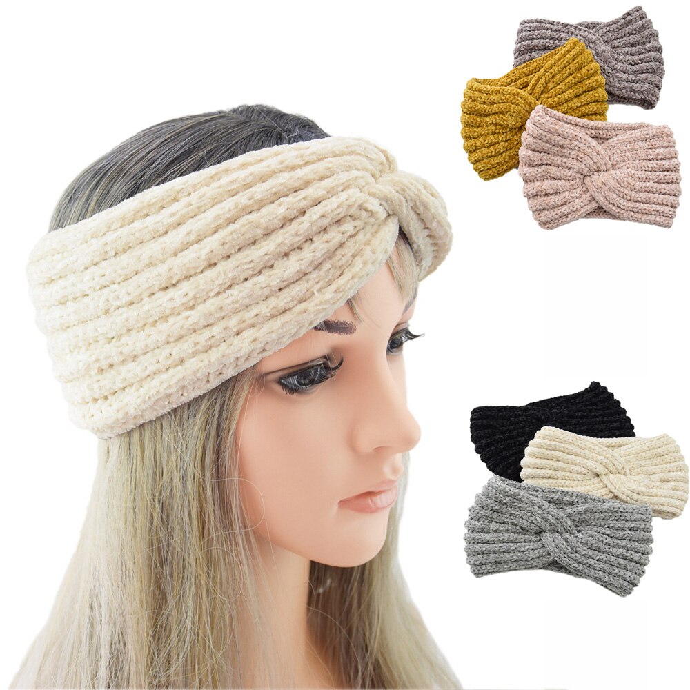 5Pcs Europese En Amerikaanse Gebreide Wol Kruis Haarband Sport Hoofdband Oor Bescherming Hoofddeksels Warm Corduroy Hoofdband