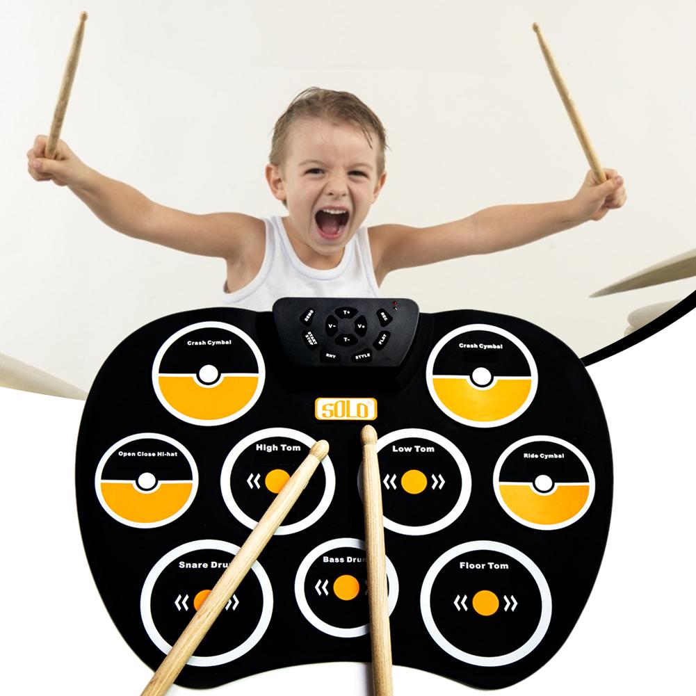 Ensemble de batterie électronique enrouler tambour pratique Pad Midi batterie Kit avec prise casque haut-parleur intégré tambour pédales enfants d'anniversaire