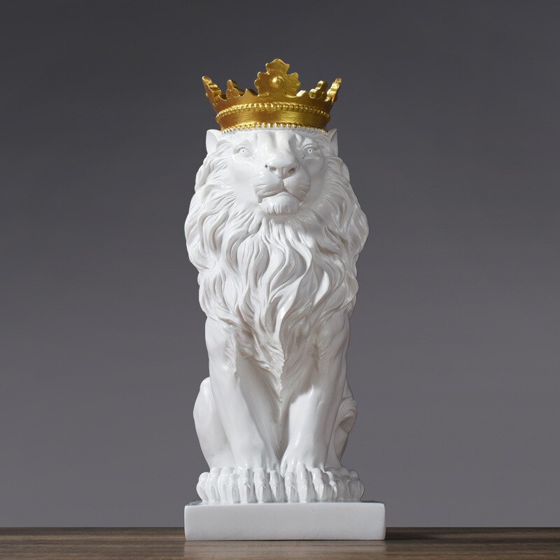 Krone løve skulptur statue løve tro harpiks håndværk model ornamenter kontor hjem han løve dyr abstrakt kunst dekoration: Hvid / 10.5 x 14.5 x 26.5cm