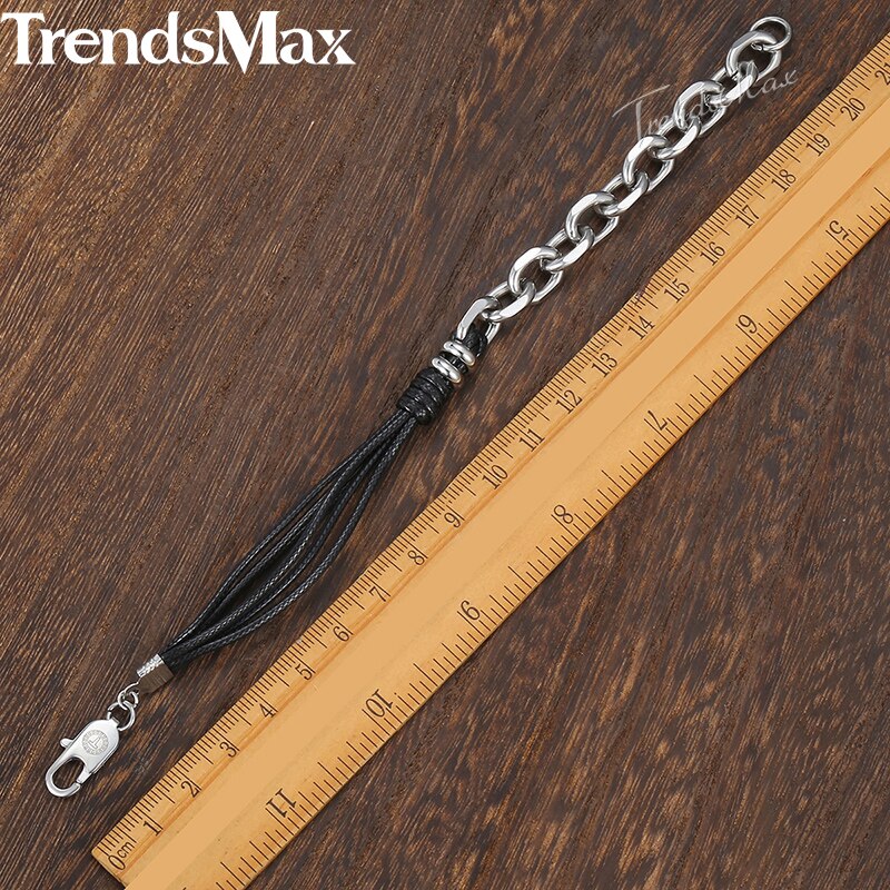 Trendsmax Bracelet en cuir pour hommes femmes en acier inoxydable câble chaîne lien Bracelet hommes bijoux 20cm KDLB35