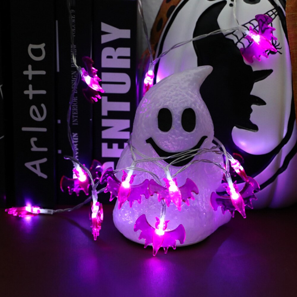 Halloween Lights String 10/20 LED Pumpkin Spider Bat Skull Light Battery Operated for Indoor Outdoor Party Decorations: Purple Bat lights / 3M 20leds