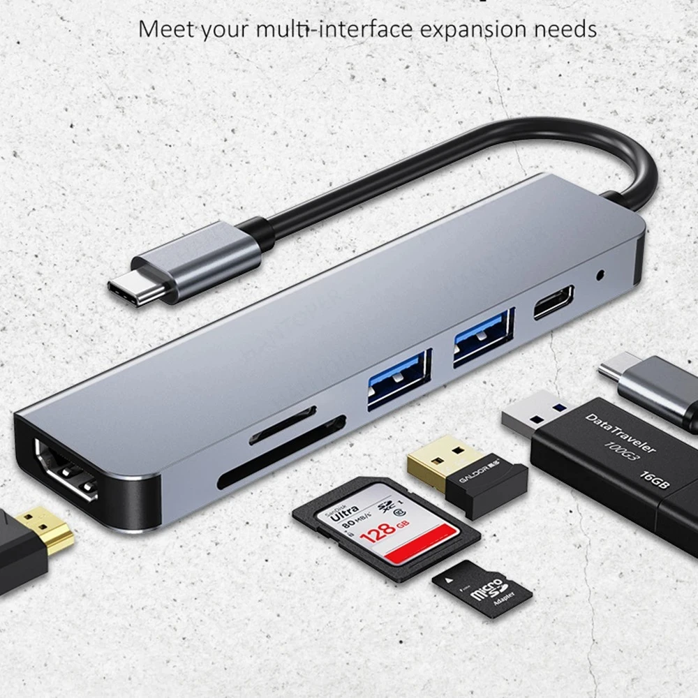 Adaptador USB C Hub tipo C 3,0 a tarjeta 4K HDMI SD TF PD divisor de carga rápida estación de acoplamiento Hub para teléfono MacBook ordenador