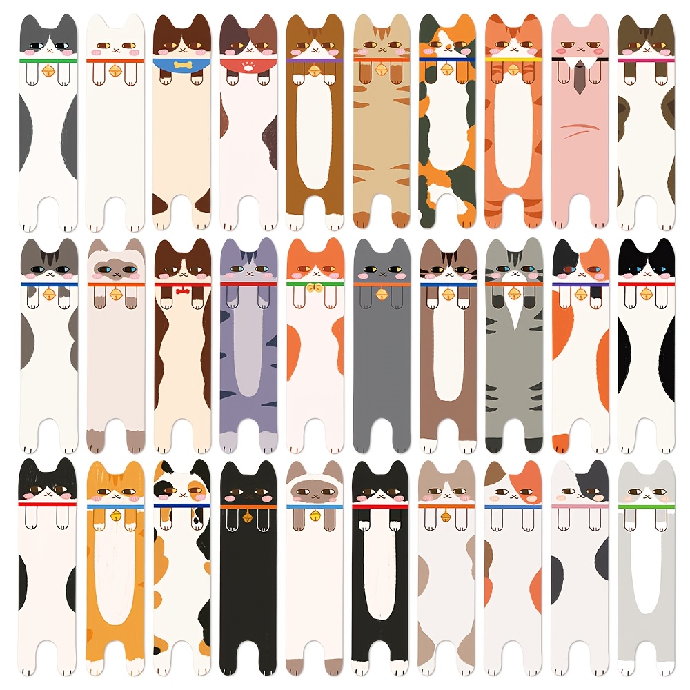 30 Uds. Marcapáginas de gato de dibujos animados para estudiantes, libros de lectura, páginas de libros, etiquetado, tarjetas de papel, libros, suministros de oficina, marcapáginas decorativo DIY: Default Title