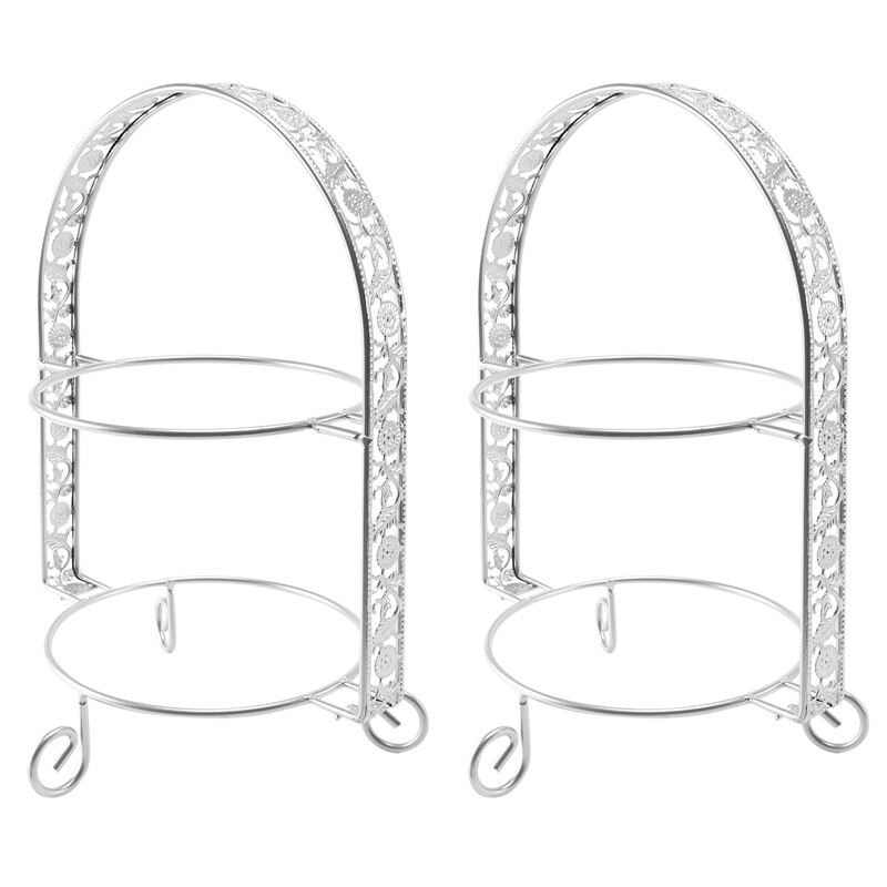 2X Metalen Cake Stand Double-Layer Boog-Vormige Gouden Fruit Dessert Rack Bruiloft Verjaardagsfeestje Decoratie Stand Zilver: Default Title