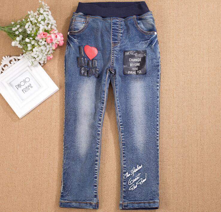 Spring Children Jeans Boys Red Heart Jeans Pants Light Wash Boys Jeans for Boys Casual Elastic Waist Children's Jeans 3-10T
