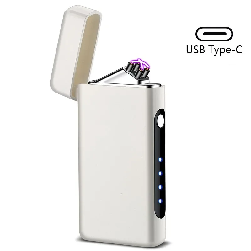 Winddicht USB Typ-C Lade Doppel Arc Feuerzeug Plasma Outdoor Puls LED Display Bildschirm Männer Wiederaufladbare: Kakifarbig