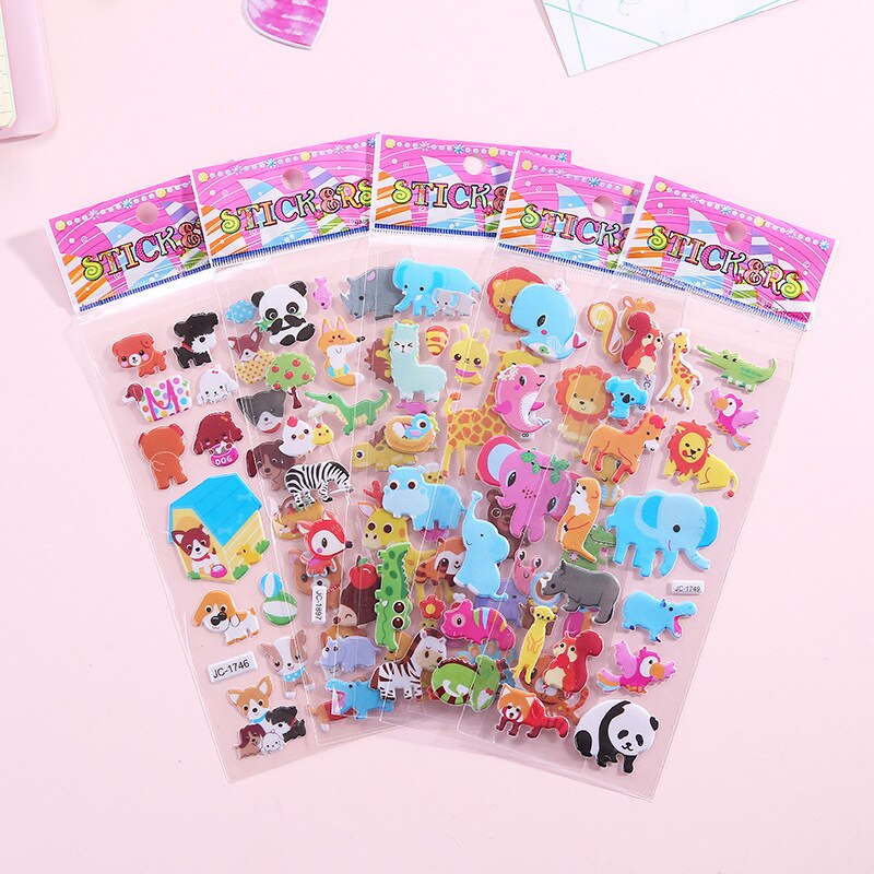 1/5Pcs Stickers 3D Cartoon Stickers Waterproof Bubble PVC DIY Sticker For Baby Girls Boys Cartoon Animal Fruit