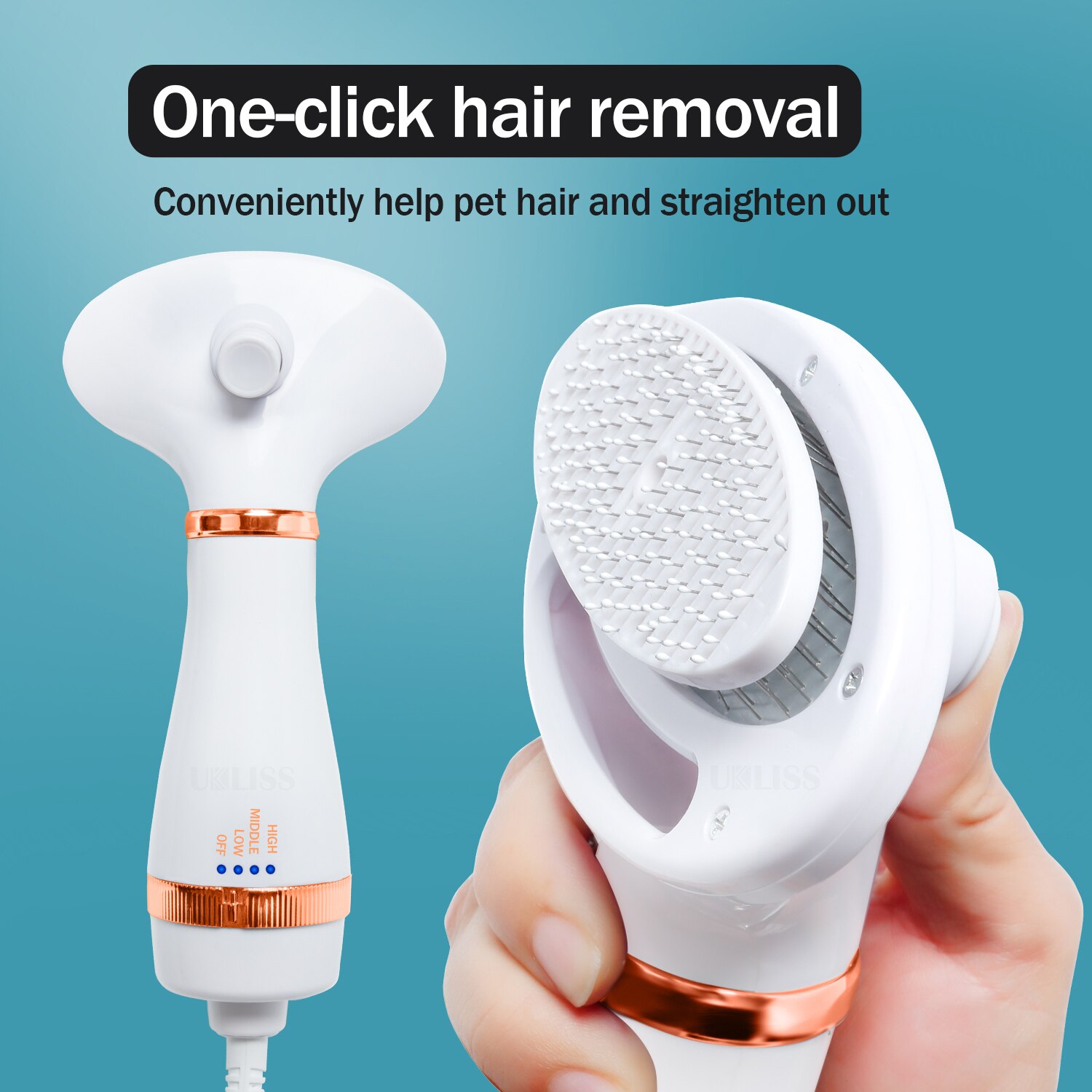 Dog Hair Dryer And Comb Brush 2-In-1 Pbortale Pet Grooming Cat Hair Comb Dog Fur Blower Low Noise