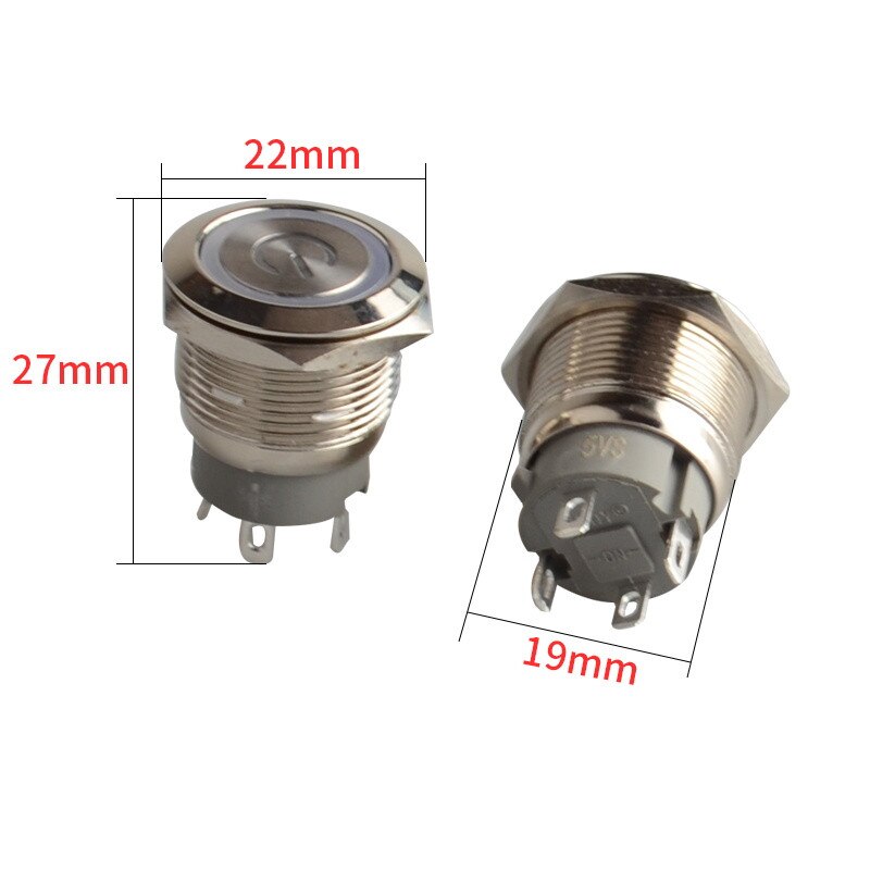 5V 19mm Momentary Push Button Metal Switch