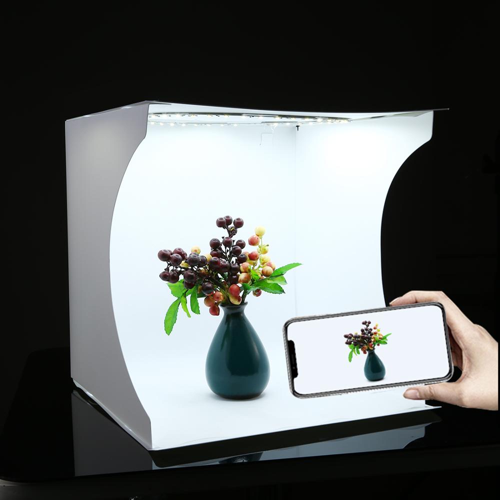 PULUZ Photography Lightbox Foldable Photo Round LED Lamp Studio Box Photo Shooting Tent Kit With 6 Color Backdrops