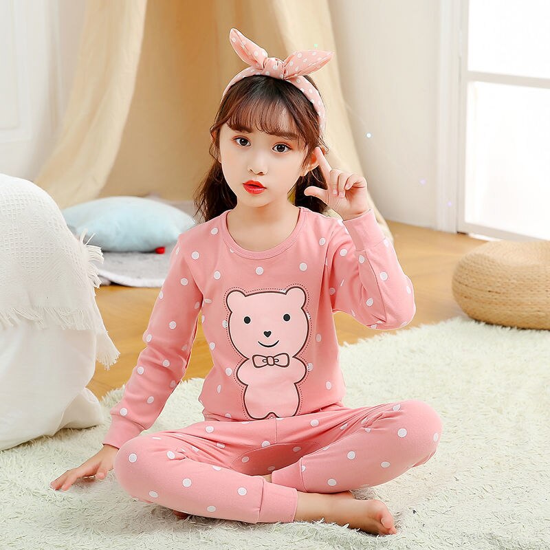 Spring Kids Girls Pajamas Clothing Set Children Cartoon Rabbit Nightwear Pajamas Girls Sleepwear Baby Pyjamas Suits: Watermelon red / 12-14T(150-160cm)
