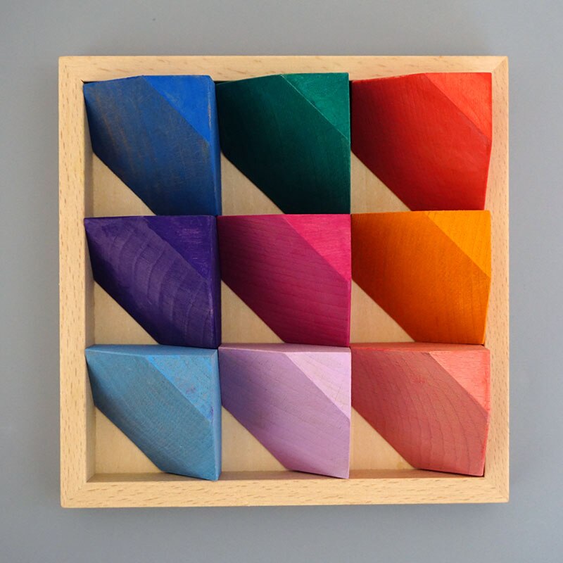 18pcs Corner Stone Color Wooden Flower Bricks Rainbow Wooden Balancing Blocks Stackable Open-ended Educational Toy