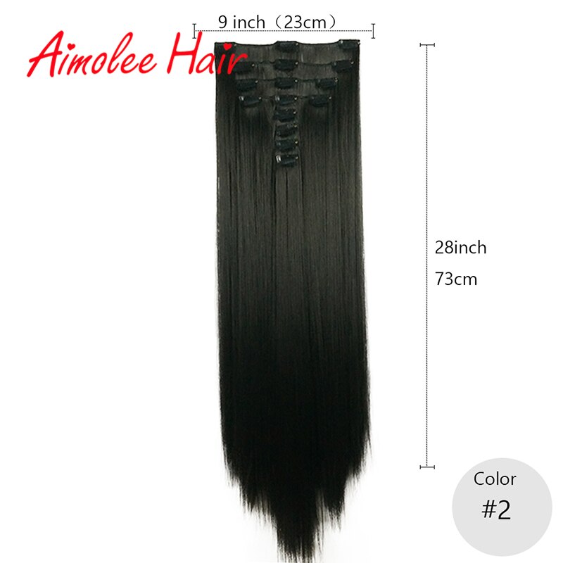 Extensiones de cabello de 28 pulgadas, 8 unidades/juego, pelo sintético largo y recto, Clip-in, negro, marrón, realce, fibra de pelo de alta temperatura: # 2