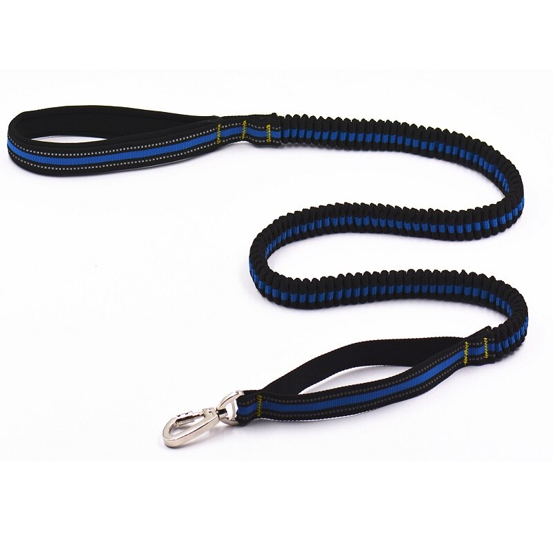 Elastic buffer Large Dog Leash Double handle pet Lead Reflective Traction rope 2 Handles big Dog Leashes Diving cloth Padded: Blue