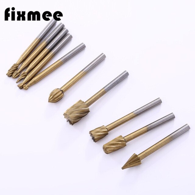 10pcs Titanium Dremel Routing Wood Rotary Milling Rotary File Cutter Woodworking Carving Carved Knife Cutter Tools