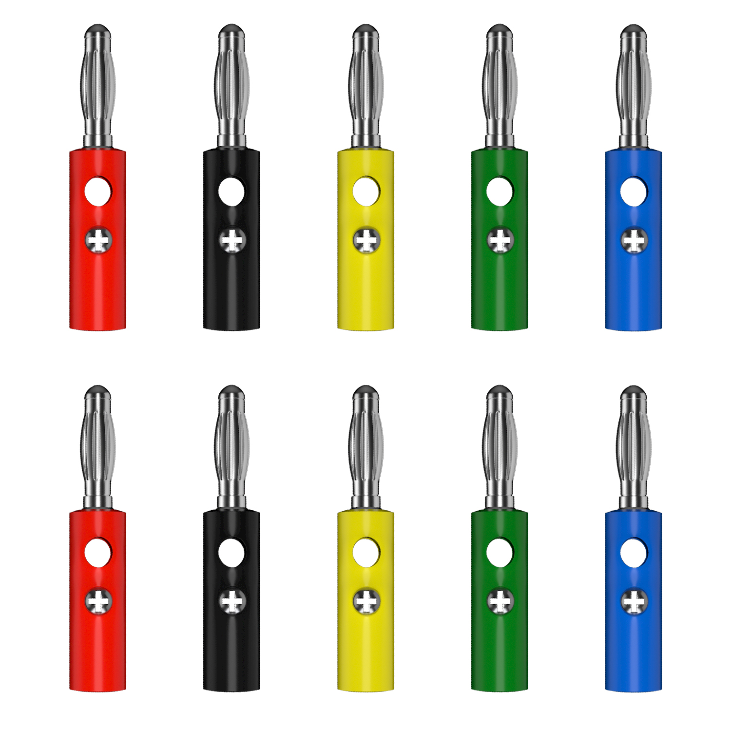 Jzdz 10Pcs 4Mm Banaan Plug Pin Audio Speaker Elektrische Connector Schroef Sluit 5 Kleuren Diy Onderdelen J.10015: Zilver