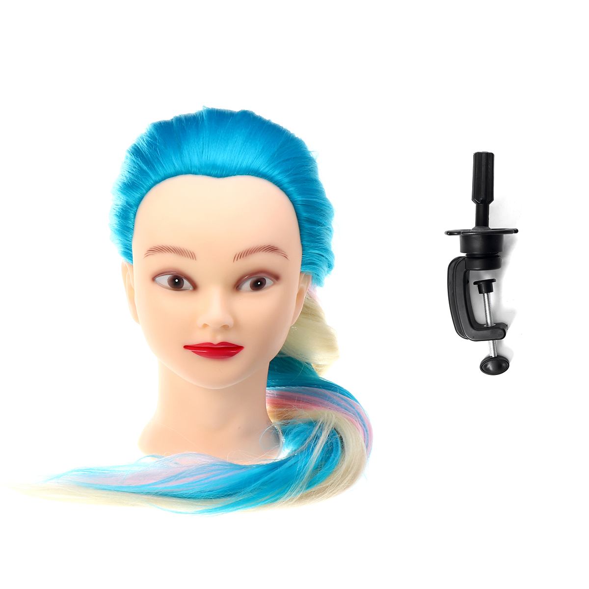 70cm Training Head For Salon Hairdressing Mannequin Dolls Hairstyles Styling Head With Clamp Can Be Curled Hair: Blue