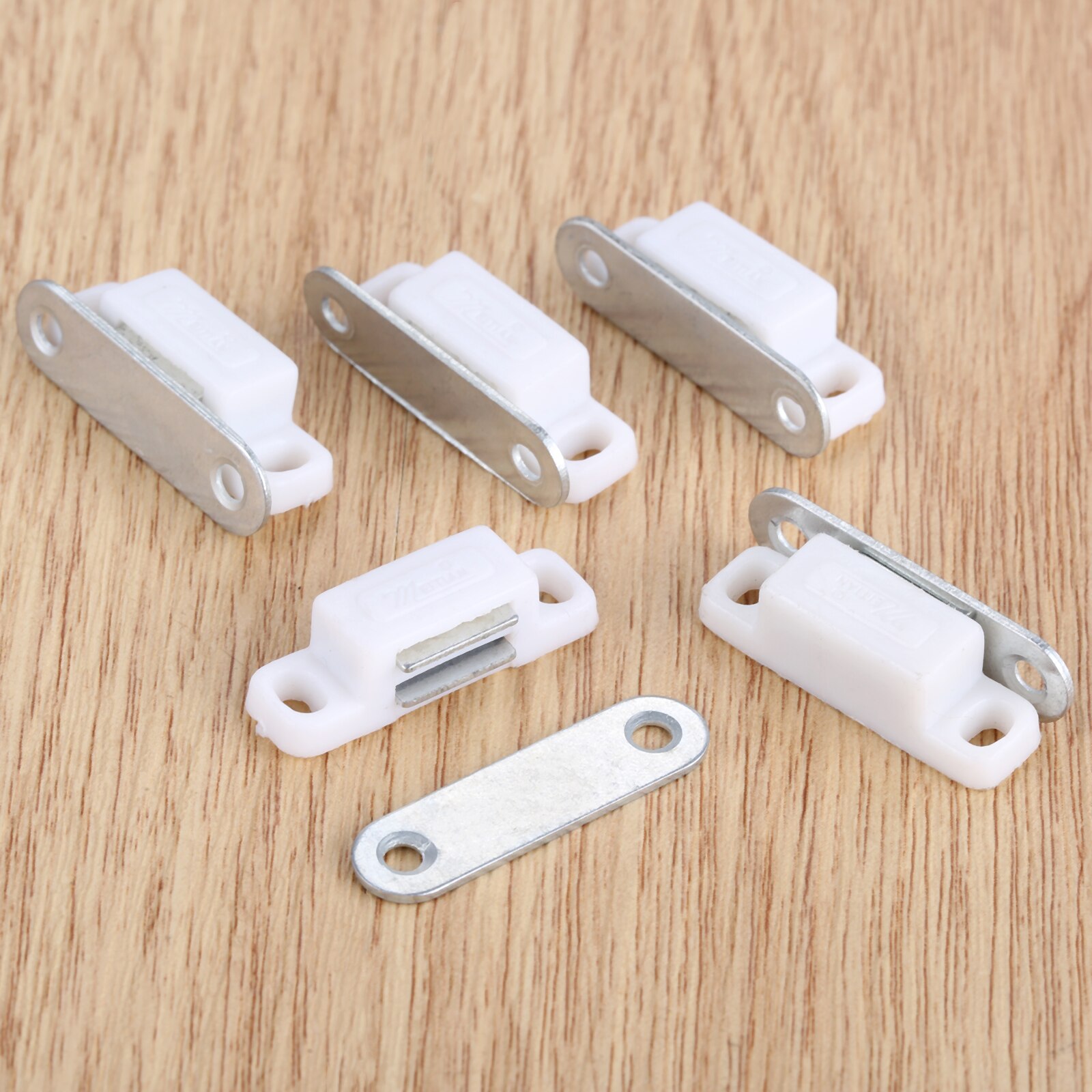 5pcs/set Magnetic Catches w/screws Small Metal Cabinet Door Cupboard Preventing Protecting 27mmx10mm White/Brown Mini Stopper