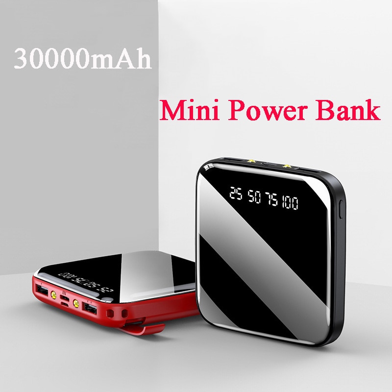 30000 mah mini Banca di Potere Doppio USB ah CONDOTTO LA Luce Powerbank 30000 mah Batteria Esterna Poverbank per il iPhone Samsung Xiaomi Huawei